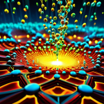 A vibrant and captivating abstract scientific illustration showcasing the unique properties of nanoparticles. Microscopic gold nanoparticles shimmer and shift their color from a classic metallic yellow to striking reds, blues, and greens, demonstrating quantum effects at the nanoscale. The image features a swirling, luminous cloud of these particles against a blurred, futuristic laboratory background, symbolizing profound scientific discovery and innovation. The overall impression is one of high technology and wonder. Fully clothed, appropriate attire, safe for work, appropriate content, family-friendly, high quality, professional render, ultra-detailed.
